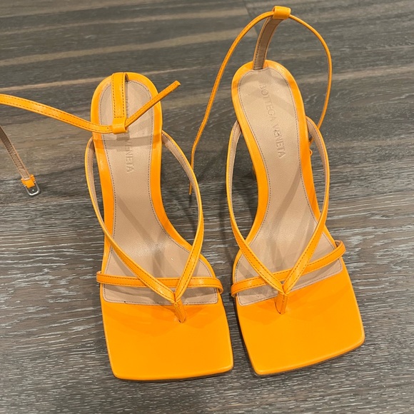Bottega Veneta Orange Stretch Heeled Sandals - Picture 1 of 8
